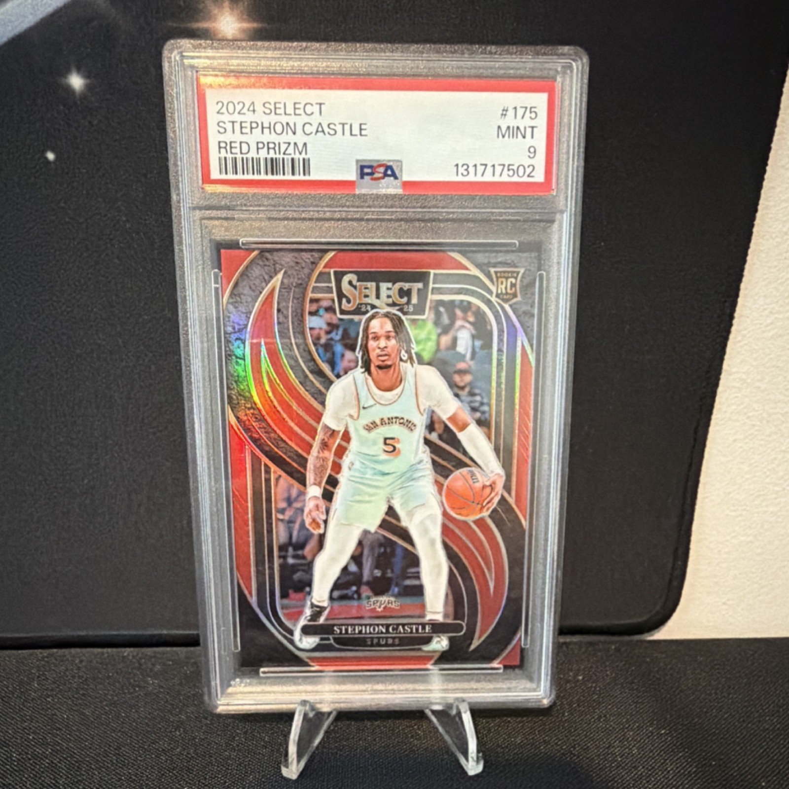 2024-25 Panini Select Spurs Stephon Castle #175 Red Prizm Premier PSA 9 RC /199