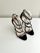 PRADA Black Suede Silver Studded Strappy Sandals Heels Size 38.5 (US 8.5)