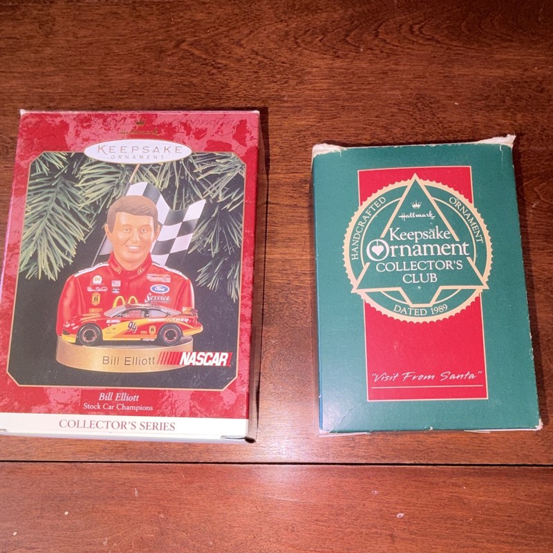 Hallmark Keepsake Christmas Ornaments Lot of 2 NASCAR Bill Elliott & Santa 1989