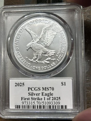 2025 Silver Eagle PCGS MS70 First Strike 1 of 2025 JD Signed Founders Label
