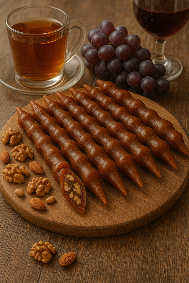 Serving suggestion with tea/wine, nuts and grapes