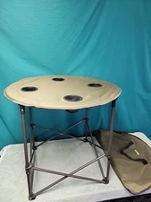 Used 1 Time Uline 28" Round And 23" Tall Camping Folding Table With 4 Cup Holder