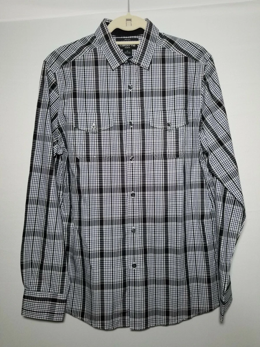 claiborne slim fit mens dress shirts Claiborne Dress Shirt Charcoal Stripe (16.534/35 Slim Fit)