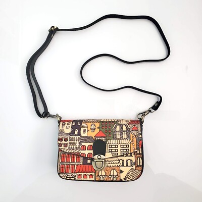 New Handmade Canvas Camera Crossbody Bag Ivory City Building Print 7''x 5'' x 3''