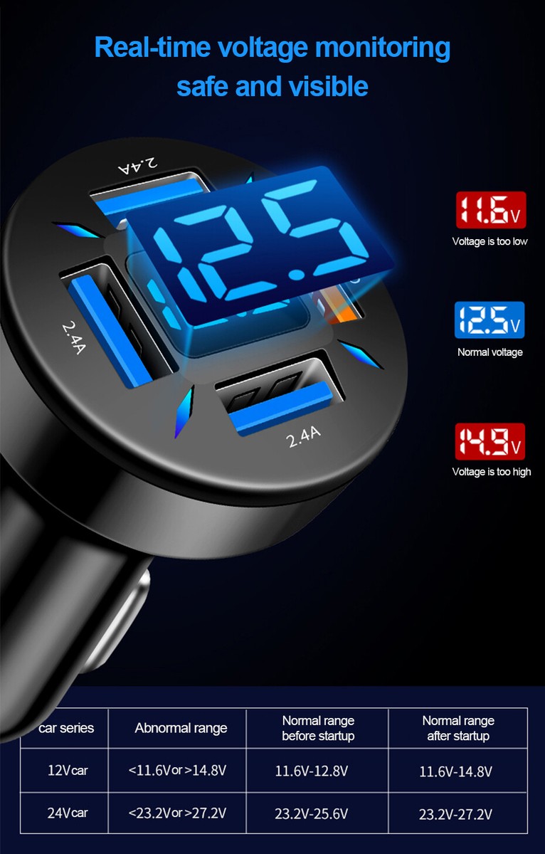 car cigarette lighter voltage output 4 Ports USB Car Cigarette Lighter Socket Digital LED Display Voltmeter  12-24V