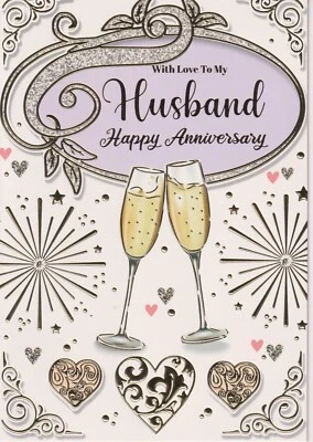 SILVERLINE HUSBAND ON OUR ANNIVERSARY GREETING CARD 7"X5" TRADITIONAL, GLASSES