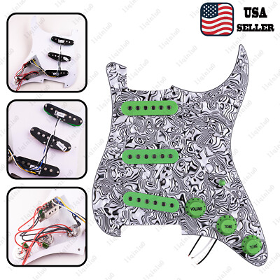 Prewired-Loaded SSS Pickguard Alnico V Pickups For Strat Cowrie&Green