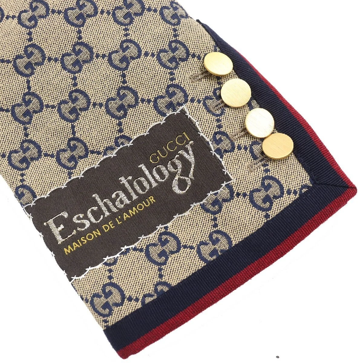 GUCCI Escatology GG Giacca Monopetto Tela Beige Navy Rosso 48 Italia