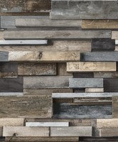 3,19 €/Qm / Holzoptik / Grandeco Facade Fc 3003 / Shabby Chic Holz Braun Blau