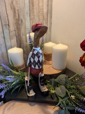  Fair Trade handgeschnitzte Golfer Ente Ornament Holz Bambus Wurzel Skulptur