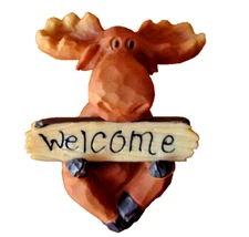 Moose Figurine Welcome / Go Away Sign Cabin Lodge Rustic Home Primitive Decor