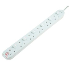 6 Gang Extension Lead with Switched Sockets 2m Cable Surge Protected Uk Stock