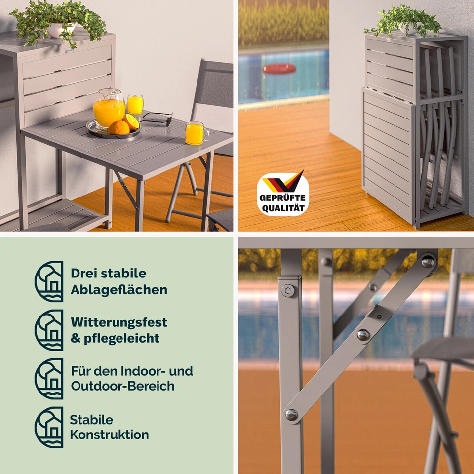 CASARIA® Balkonmöbel Gartenmöbel Set 4 teilig Metall Klappbar Balkon Garten - Bild 4 von 4