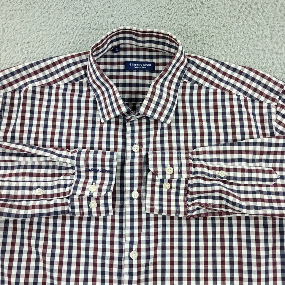 Camisa de Vestir Stefano Ricci Para Hombre Grande Azul Rojo Negocios Oficina Diseñador Italia Foto 2 de 4