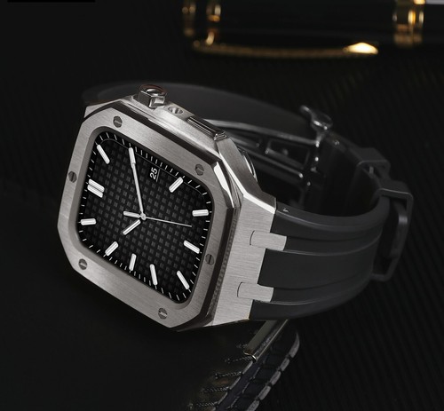 For Apple Watch Oak Mod Kit Rubber Strap \u0026 Metal Case Serie 7/6/SE For 45mm  Band | eBay