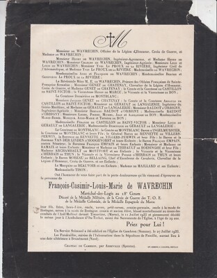 1933 Sterbeurkunde François de WAVRECHIN - Cambron - Brunémont.