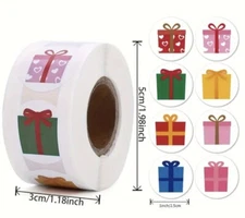 500 pc Sticker Seal Roll ADORABLE Presents Gift box Package #B NEW Self Adhesive
