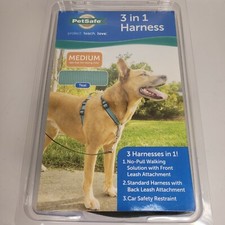 PETSAFE 3 in 1 Harness No Pulling + Car Safety Restraint Size MEDIUM Color TEAL