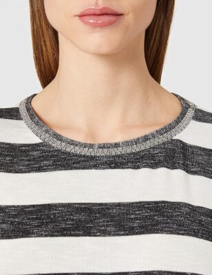 Comma, Women's Top Crew Neck UK12 Black / White Embellished Neck