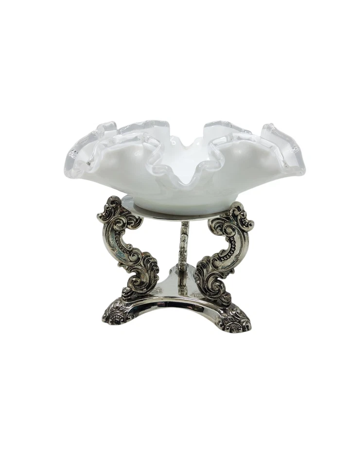 Plato de plata Godinger vintage, soporte de jarrón con plato de volantes estilo fenton Foto 3 de 4
