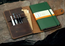forA5 notebook slipcase notes book jacket cover pen holder bag cow leather brown