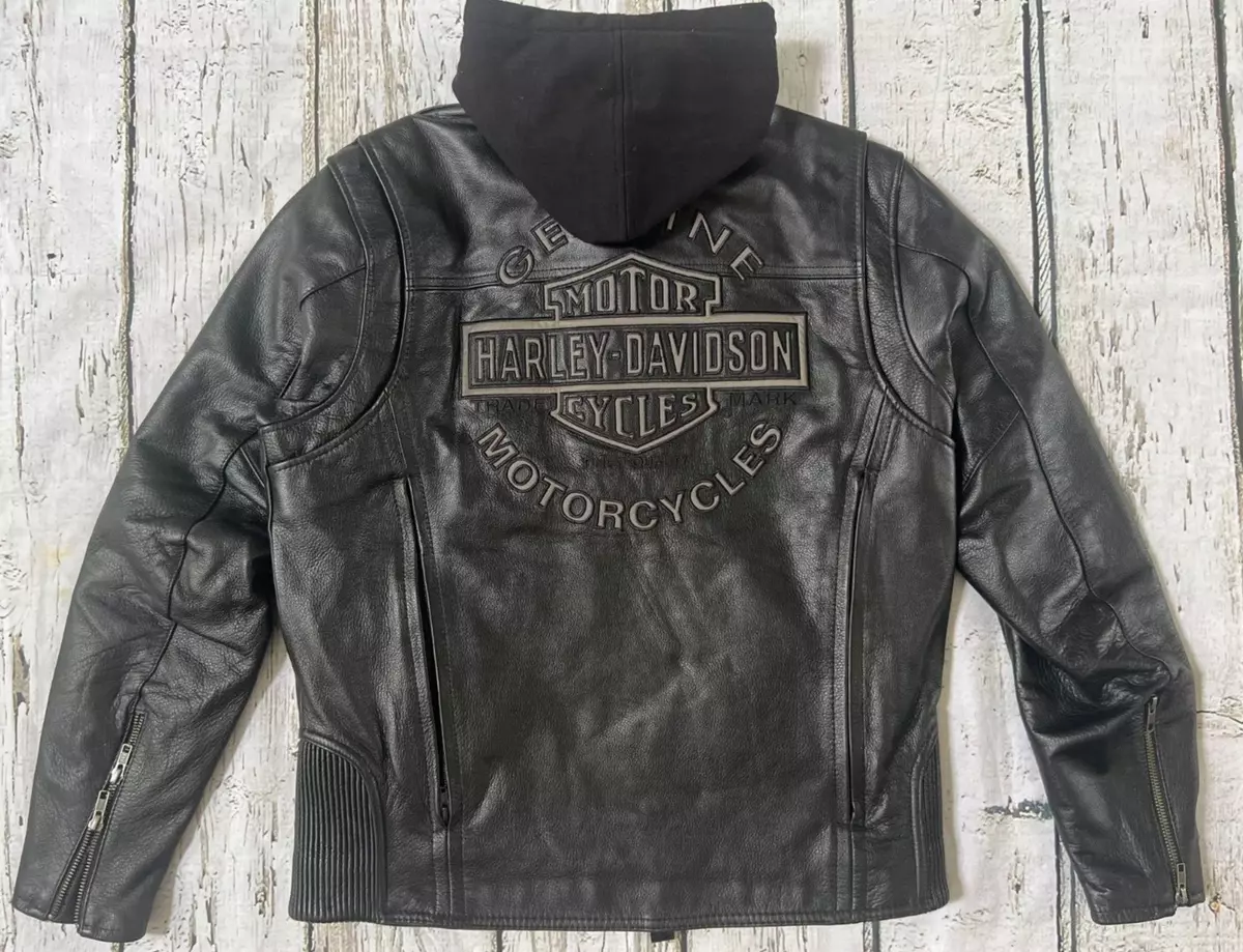 Harley davidson leather clearance jacket with hoodie