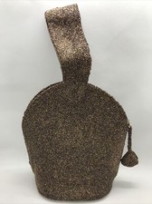 FAB Vintage Bronze Glass Beads Hand Beaded Evening Bucket Bag w Loop Handle