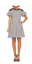 Danny & Nicole Cold Shoulder Sleeve Fit & Flare Dress-(Black Checked,SZ 10) NWT