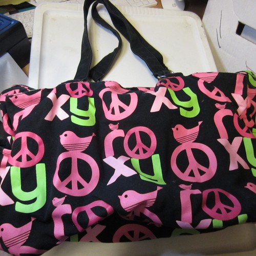 Roxy Purse Tote Bag Canvas Multi Color Sht Strap Side Pockets Zipped HIPPIE 60s - Picture 7 of 12