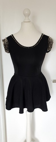 Gothic Kleid Minikleid K&P schwarz Nieten Größe S evtl M A- Linie Stachelnieten - Bild 1 von 12
