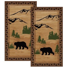 Mindsoft 2 Pcs Bear Hand Towel Set Cabin Forest 28.35 x 14.17 inches, Brown