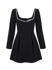 Odd Muse Pearl Trim Mini Dress Black - XS