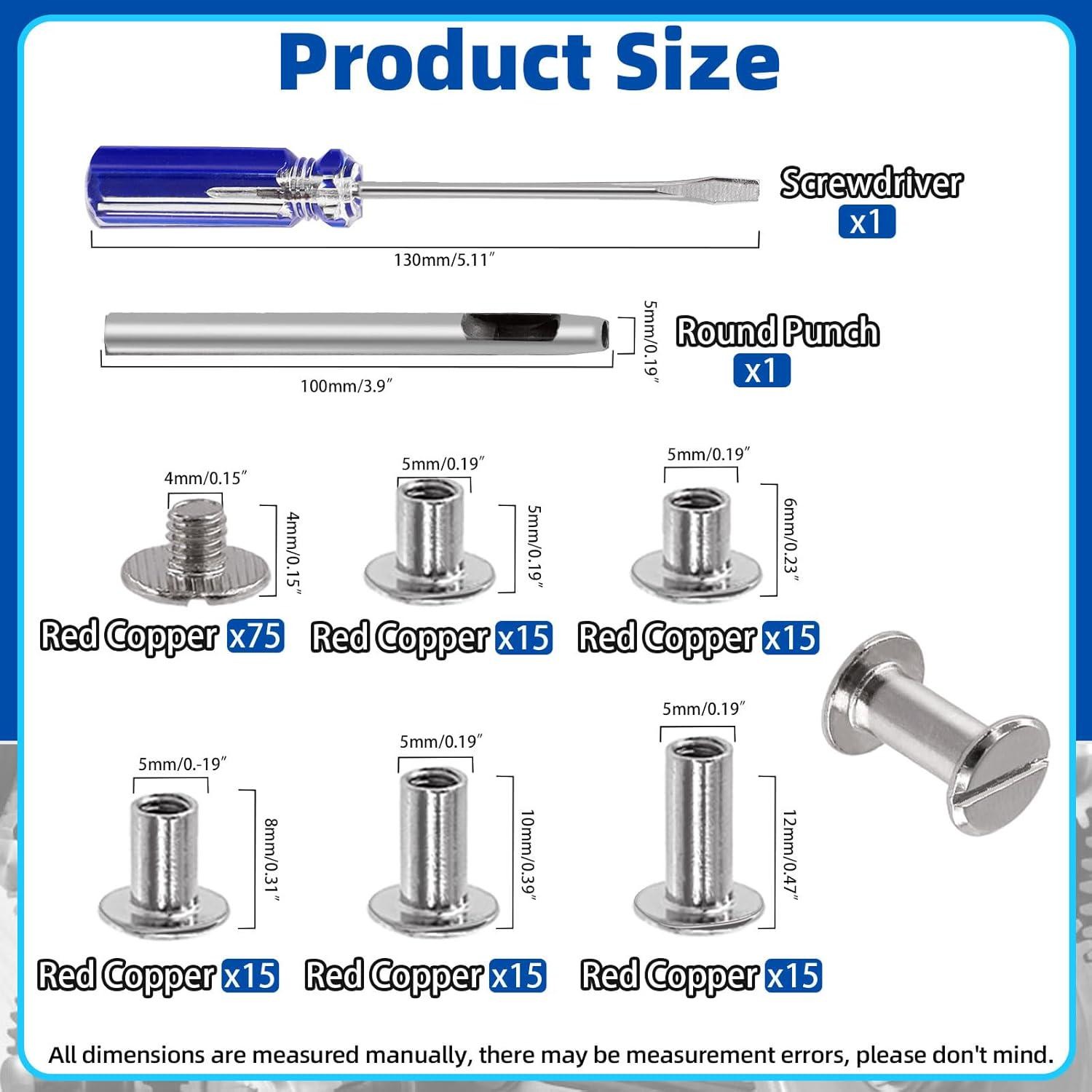 ​150 Sets Black Chicago Screws Assorted Kit M5 x 5mm-20mm for Leather