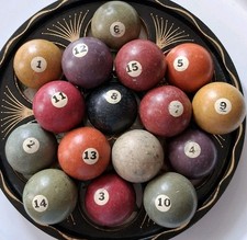 ANTIQUE BAKELITE BILLIARD POOL BALLS SET COMPLETE 2 1/18" DIAMETER 2.125"