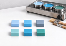 Encaustic paint pale blue set six 15ml blocks pure beeswax, dry pigment