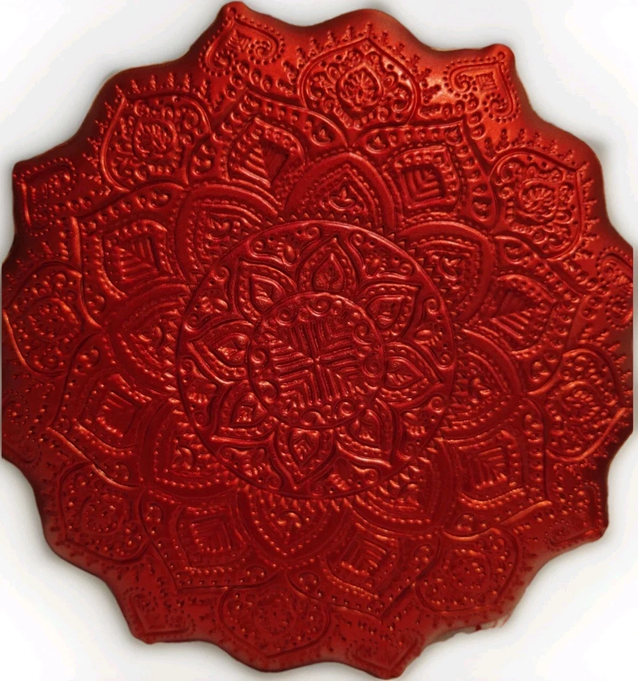 Plato de vidrio brillante AKCAM rojo brillante y dorado mate para servir vacaciones *NUEVO* Foto 3 de 4