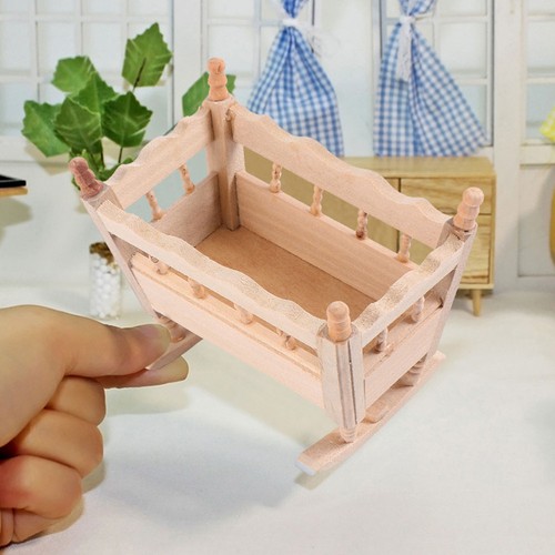 Wooden Cradle Bed Model Baby Doll House Furniture Dollhouse Miniature Fridge - 第 2/12 張圖片