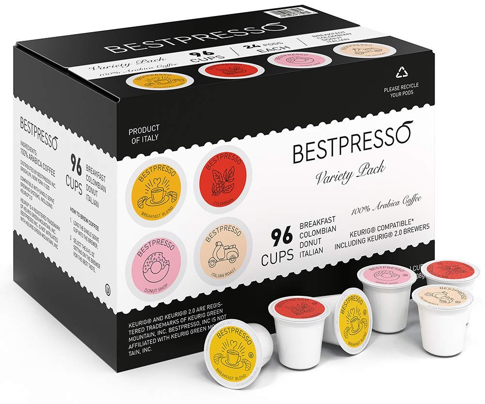 Bestpresso Coffee, Variety Pack Single Serve K-Cup Pods, 12 Count (Pack of 8) 