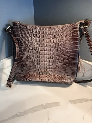 Brahmin Croc Embossed Katie leather Crossbody Zip Tassel w/ Detachable Strap 