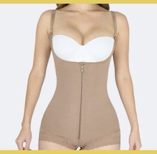 Women s Beige One Piece Shapewear Bodysuit Front Zipper, Adjustable Straps XL