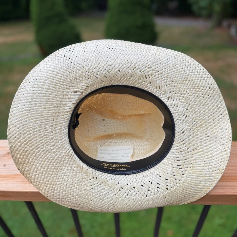 Vintage 80’s BRADFORD TEXAS  COWBOY HAT Woven SIZE 6 7/8 Western Rodeo Straw - Image 3 of 4