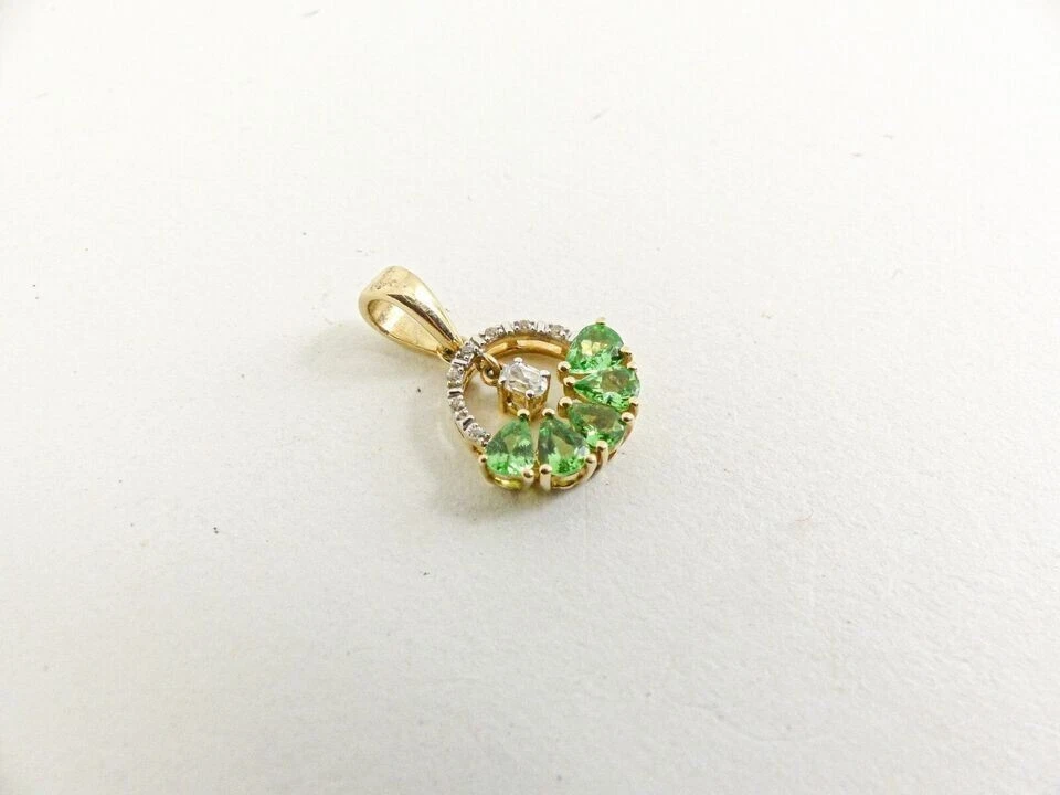Pear Cut Simulated Green Peridot 925 Silver Pendant Chain 14k Yellow Gold Plated - Image 3 of 4