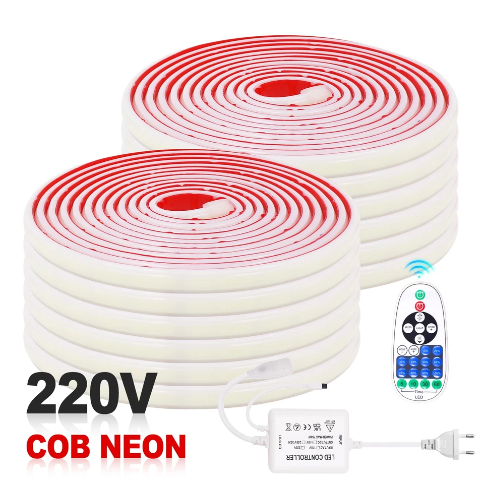 Dimmbar 230V Neon COB LED Stripe Streifen IP67 Band Lichterkette Selbstklebend - Bild 3 von 4