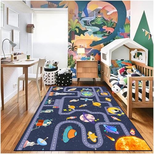 Outer Space Kids Rug,Kids Space Car Carpet Rug,Non-Slip Outer Space 59"×39" - Picture 4 of 7