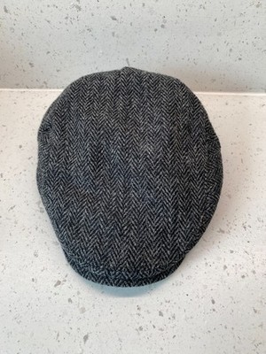 HEDDLE & REED Flatcap anthrazit 100% Wolle Fischgrätmuster Größe XL
