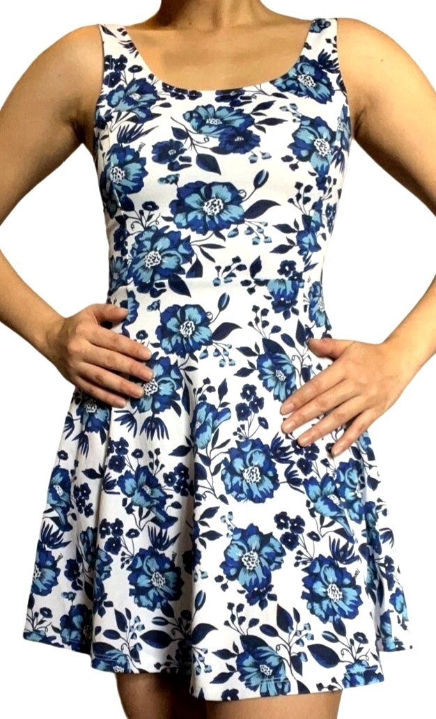 h&m floral skater dress H&M Divided 8 Dress Floral Sleeveless Skater Summer Flare Mini Retro