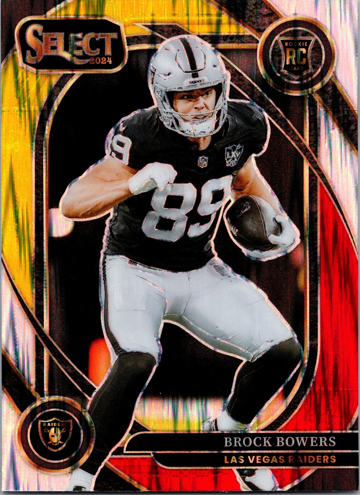 2024 Panini Select #222 Brock Bowers Red & Yellow Prizm Shock