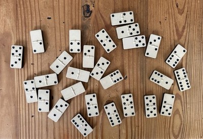 Vintage 27 Piece Spinner DOMINO Set In Old Bezique Box