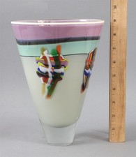 Vintage Ricky Bernstei Hand Blown Encased American Art Glass Cased Cone Vase