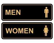 2 PCS Medium Standard Men Women Restroom Sign Set Black and Gold Wall Door